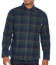 Eddie Bauer Cotton Flannel Shirt Bay leaf Plaid Sz Small Long Sleeve NEW