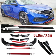 Front Bumper Lip Splitter Spoiler Side Skirt Body Kit Glossy For Honda Civic Se