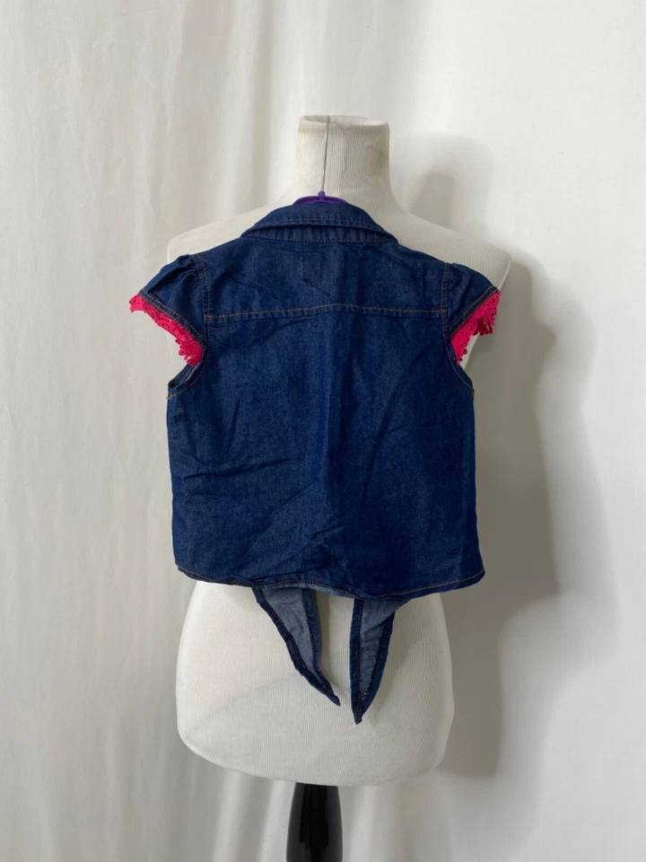 Girls Size 4 Denim Shirt Dollhouse Blue and Pink Sleeveless Tie Up Button-Down - Image 3 of 4