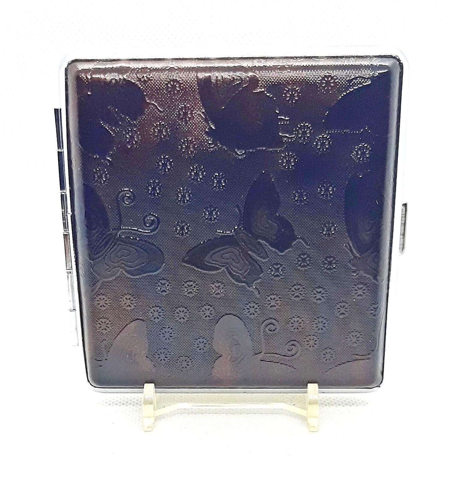 Kingstar Butterfly Design Double Sided Black PU Leather King Size Cigarette Case