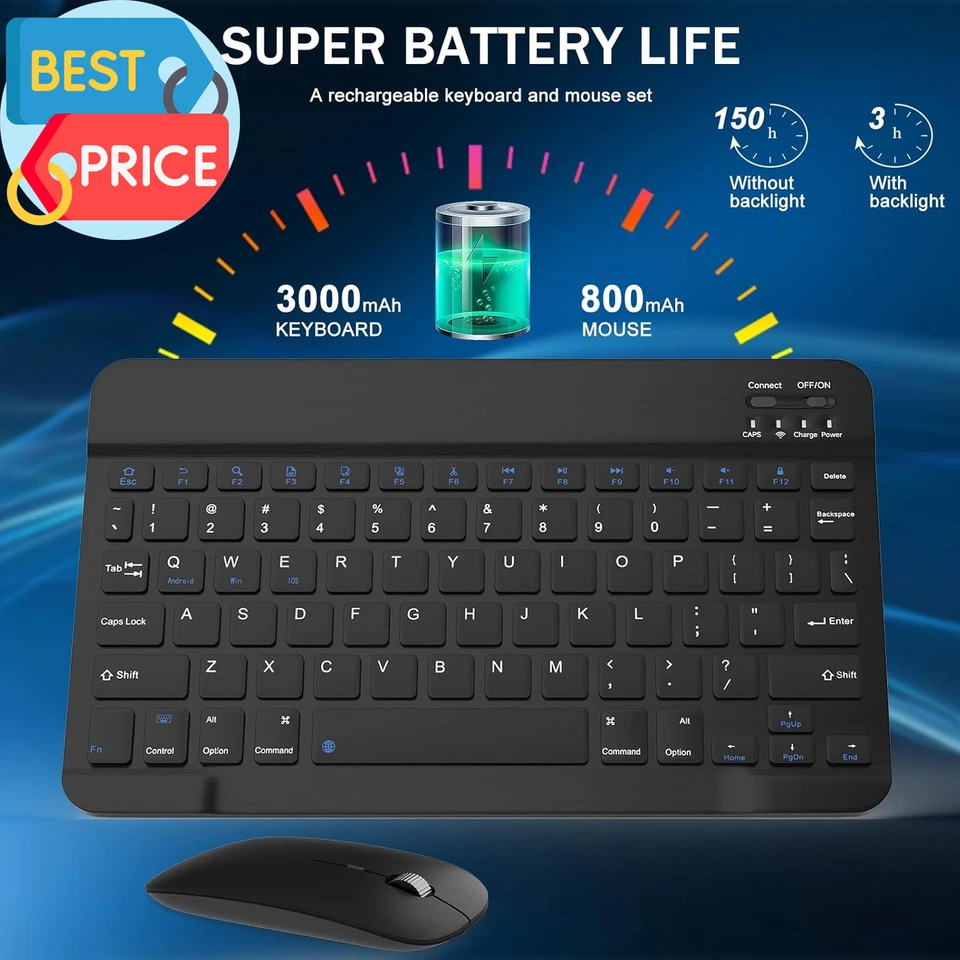 Rechargeable Bluetooth Keyboard and Mouse Combo Universal Ultra-Slim Wireless - Image 3 of 4