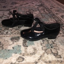 Capezio Tele Tone Size 11 Black Patent Leather Girls Dancing Tap Shoes