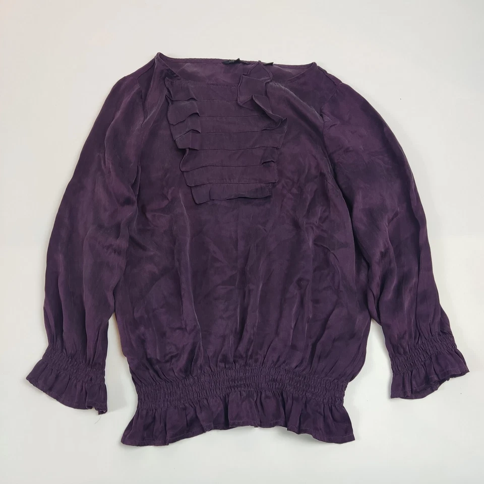 Ted Baker Womens Silk Blouse UK 8 Deep Purple Ruffle Detail Size 1 Top - Image 3 of 4