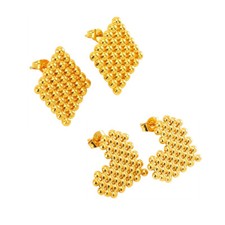 Square Heart Triangle 2 Pairs 18K Plated Gold Stainless Steel Stud Earrings Suit