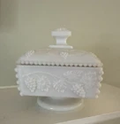 Vintage Westmoreland White Milk Glass Wedding Cake Box.   Beaded Grape Pattern