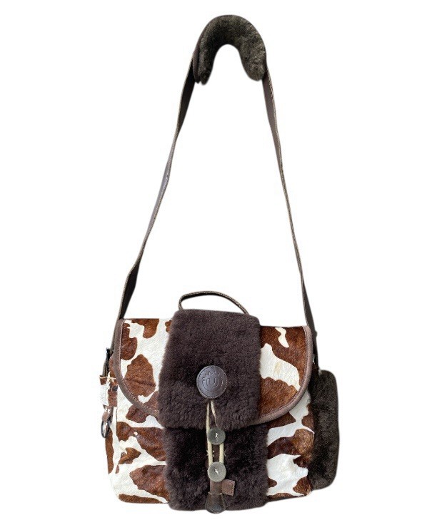 Vintage Rare ULA Handbag  Crossbody Shoulder in Brown and Cream Cow Hide Leather image 9