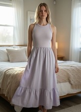 GAP Purple Sleeveless Knit Midi Dress Pockets Ruffle Accent Size M