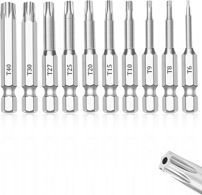 10 Piece Security Torx Bit Set (T6-T40), 1/4 Inch Hex Shank S2 Steel Magnetic Ta
