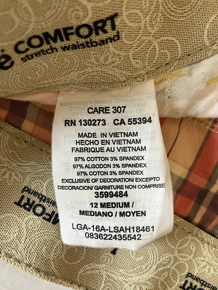 Lee Comfort Stretch Waistband Shorts Women's 12 Med. Peach Pink Yellow Plaid - Image 4 of 4