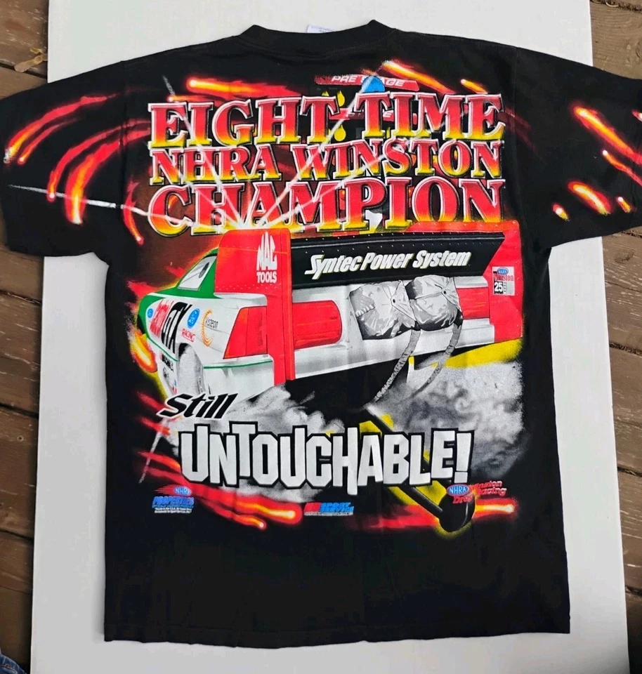 Camiseta de Colección Años 90 NHRA John Force WINSTON DRAG RACING ESTAMPADO POR TODAS PARTES Grande AOP Foto 4 de 4