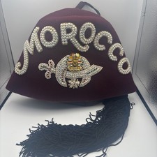 Vintage Moroccan Shriners Fez Hat Burgundy Rhinestone Tassel D. Turin Co.