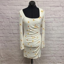 Free People Ivory Floral Polka Dot Ruched Long Sleeve Mini Dress