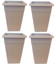 4 x 42cm Taupe Grey Colour Tall Athens Plant Pot Flared Garden Plastic Planter