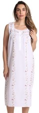Womens Sleeveless 55 Cotton Button Front Floral Nightgown 1X Plus White