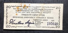 1943 20 Centavos Philippines  EMERGENCY  Guerilla  Mindanao  FINE Crispness!