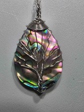 Handcrafted Wire Wrapped Abalone Shell Pendant Necklace w/ 18" Chain
