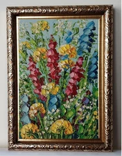 Summer Wild Flowers Meadow Flower Art 4x6” Impasto oil painting original Framed