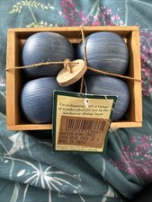 Set Of 4 Blue Wooden Napkin Rings