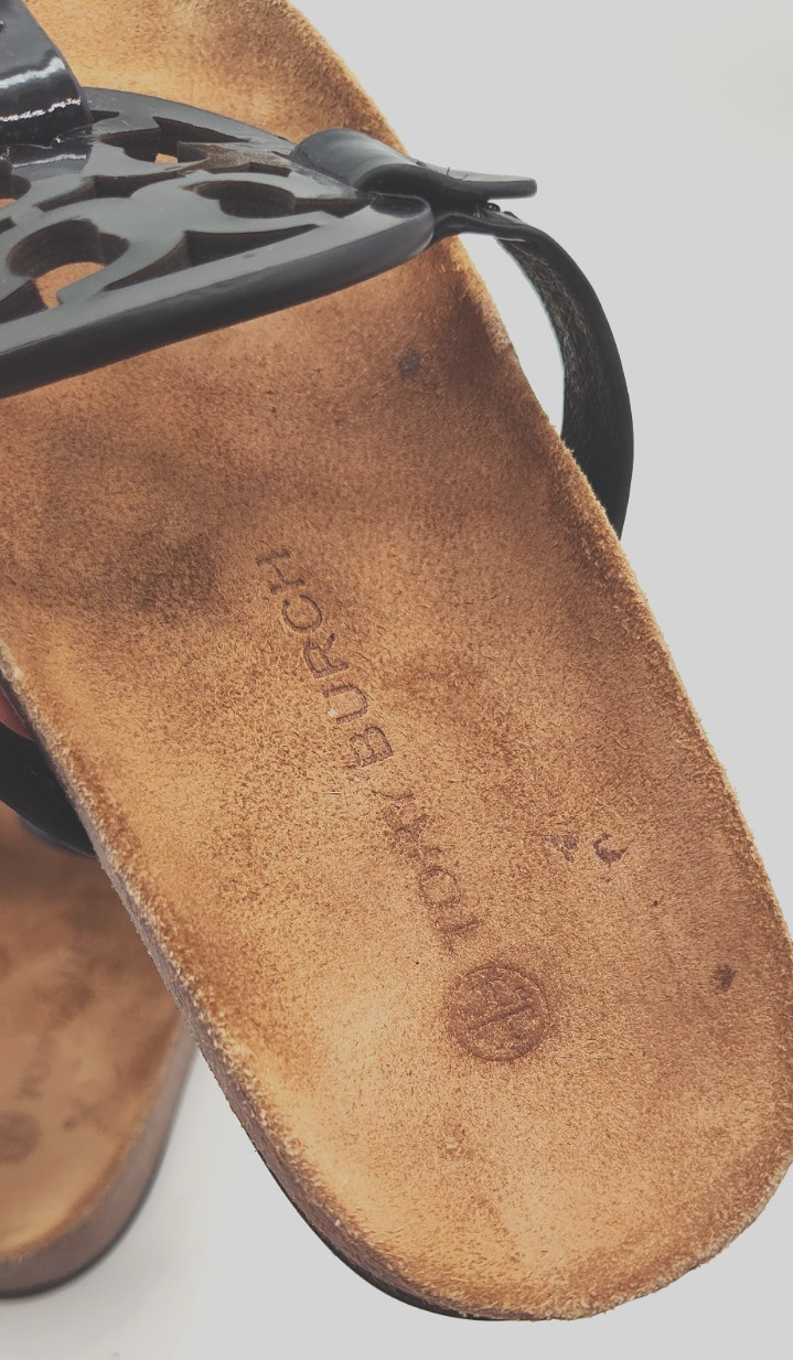 Tory Burch Miller Cloud Black Patent Sandals Slides Thong Cork Women’s 6 thumbnail 13