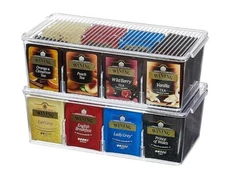 2 Pack Plastic Stackable Tea Bag Organizer, Divided Storage Bin Box (Only Box)
