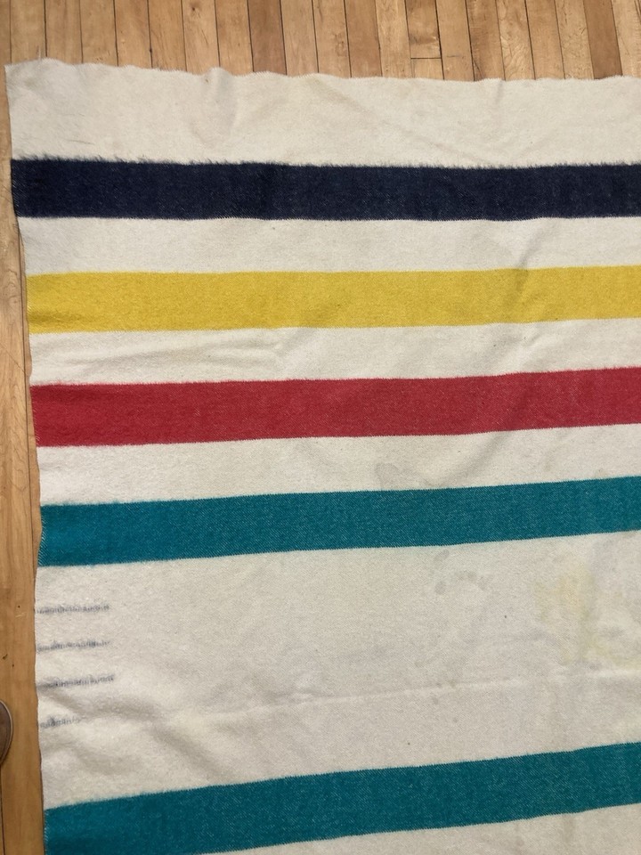 VTG Hudson Bay 3.5 Point Wool Blanket Stripes Red Label England 63” x ...