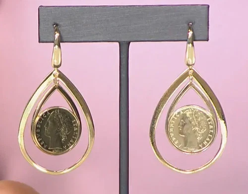 Bellezza Bronze "Civetta" 100 Lira Micro Coin Teardrop Earrings - product listing photo