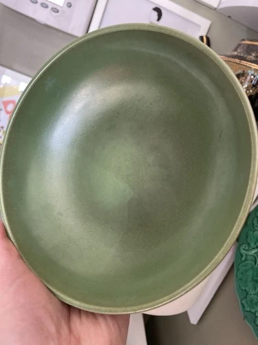 Red Wing Pottery Stoneware Green Round Pasta Salad Bowl 7'' USA M5012 Marked MCM