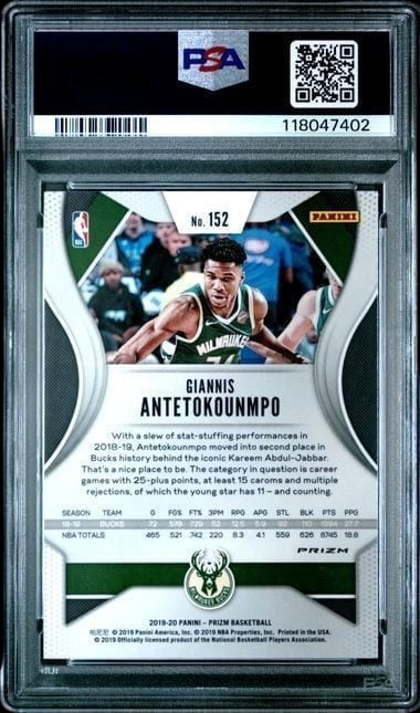 2019 Prizm Giannis Antetokounmpo Choice Prizm Tiger Stripe #152 SSP PSA 10 Bucks view 2