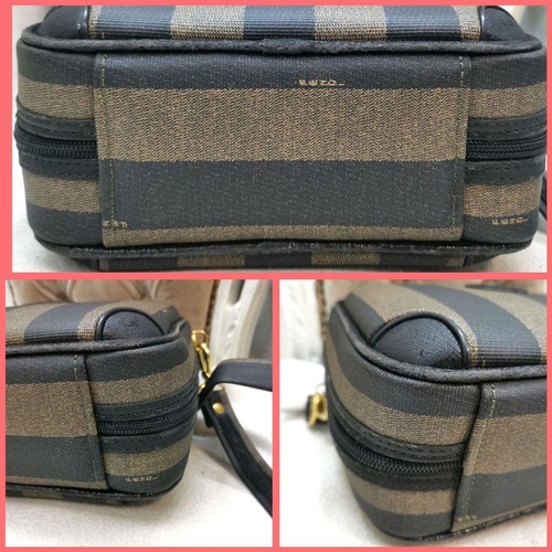 FENDI Pequin Stripe Mini Borsa a Tracolla in Pelle PVC Marrone Nero - Foto 6 di 16