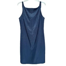 CDC Navy Blue Beaded Sheath Dress Women 12 Square Neck Sleeveless SDC446 USA