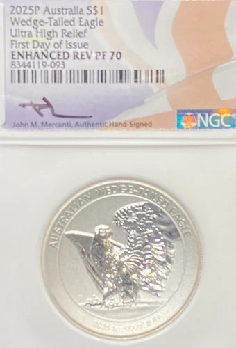 2025P $1 AUSTRALIA WEDGE TAIL EAGLE ULT HIGH RELIEF 1st DAY NGC ENH REV PF 70