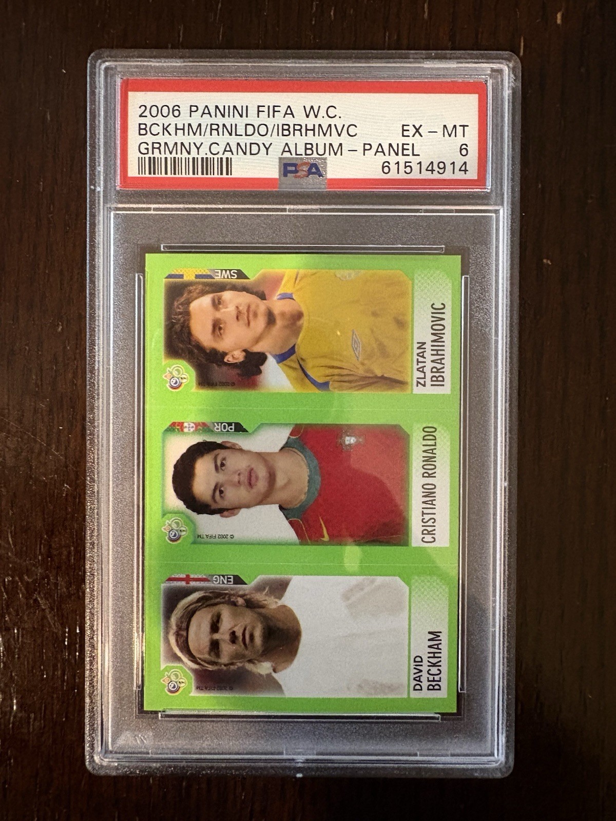 Beckham Ronaldo Zlatan 2006 Panini FIFA World Cup Germany Candy Album PSA 6 EXMT view 2