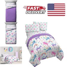 Twin Unicorn Rainbow Comforter Set 4 Piece Soft Microfiber Bedding for Kids