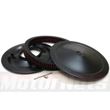 Black 14x2" Air Cleaner Set Flat Base 4BBL 5-1/8"Neck Washable Muscle Car HotRod