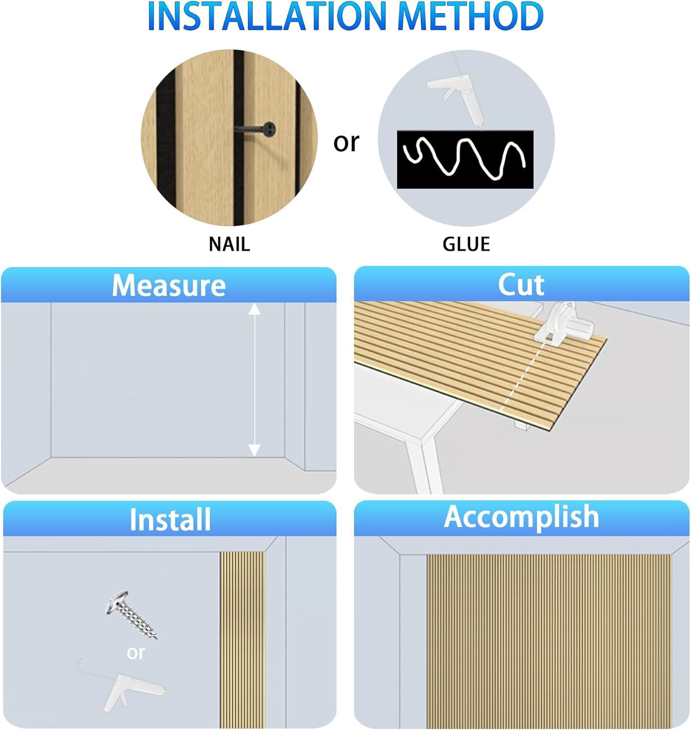 3D Slat Acoustic Wall Panels 2 Pack 122x60cm Wood Sound Absorbing Decor ...
