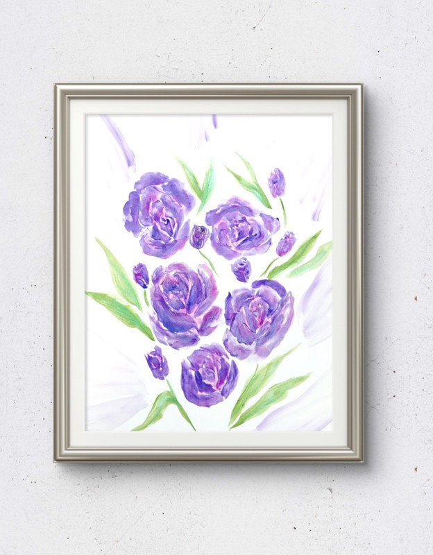 Original Painting 11x14 Floral Flowers Acrylic Art on Paper Signed Unique Decor