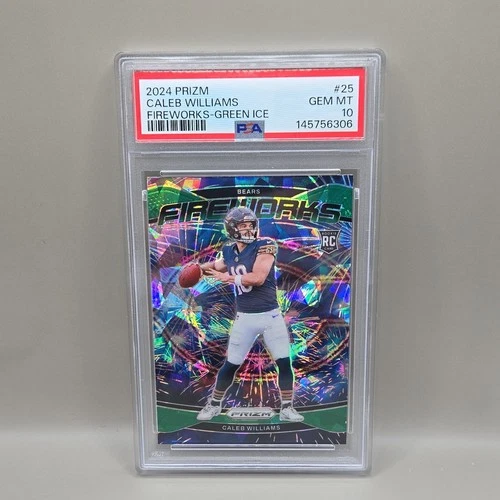 Panini 2024 Prizm Fireworks Caleb Williams Green Ice Rookie #25 PSA 10