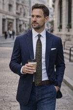 Hart Schaffner Marx Silk Tie Handmade Black Brown Circle Pattern Mens Luxury