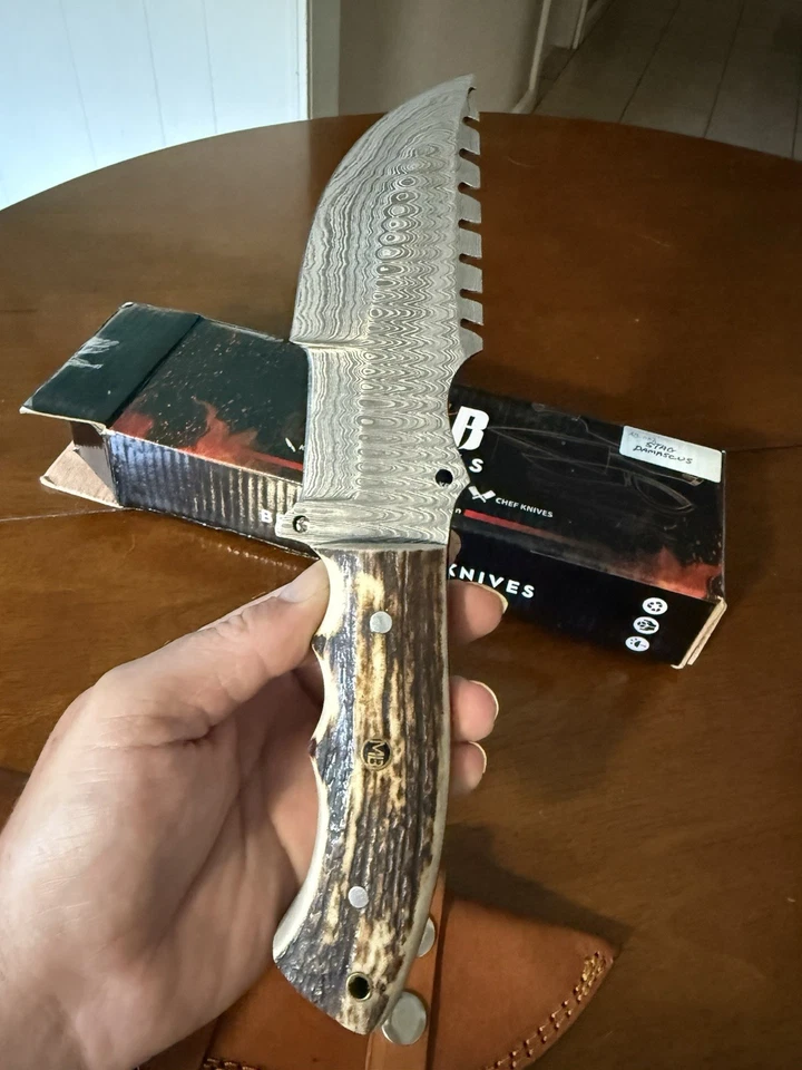 MB Knives (Michael Bailey) Custom Damascus Stag Hunting Knife   - Image 4 of 4