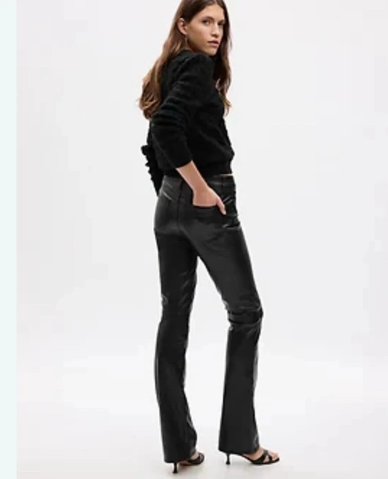 NWT GAP 30S /10 Short Black Mid Rise Boot Cut Vegan Leather Baby Boot Jeans - Image 2 of 4