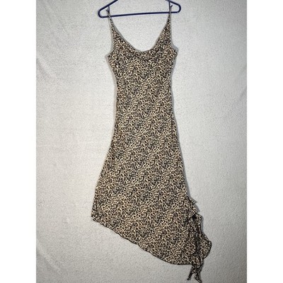 Etam Leopard Print Cowl Neck Asymmetrical Ruffle Midi Slip Dress Fits XXS Y2K