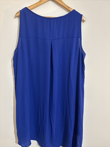 AUTOGRAPH Size 18 Women’s Top Blouse Royal Blue Chiffon Assymetrical Sleeveless - Picture 10 of 12