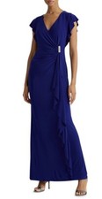 Lauren Ralph Lauren Flutter-Sleeve Surplice Gown Dress, Size: 0