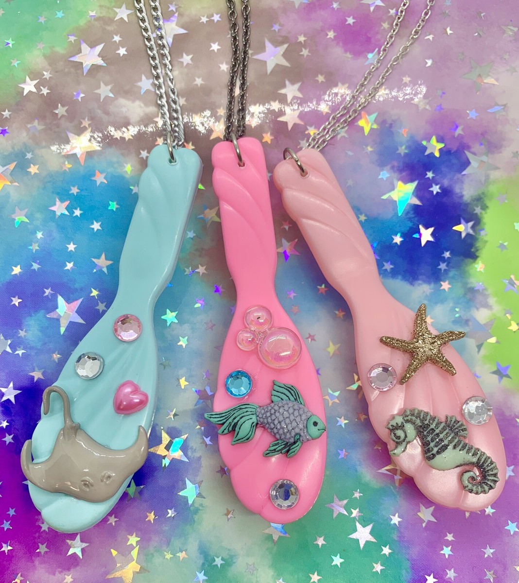 Kawaii Pastel Mermaid Barbie Hair Comb Necklaces
