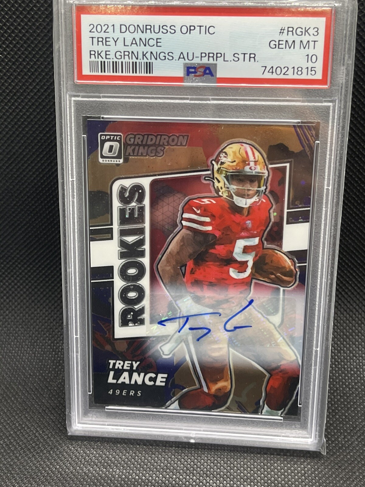 Trey Lance Panini Donruss Optic Rookie Gridiron Kings Autographs #RGK3 Purple Stars