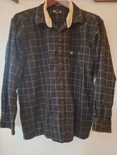 Daks London Mens Wool Blend Button Down Flannel Black/Tan/Gray Size 110 M/L
