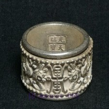 Collection Old Chinese Tibet Silver Carving Flower Thumb Ring Double-deck Turn
