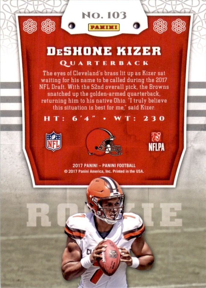 2017 Panini DeShone Kizer Rookie Cleveland Browns #103 | eBay