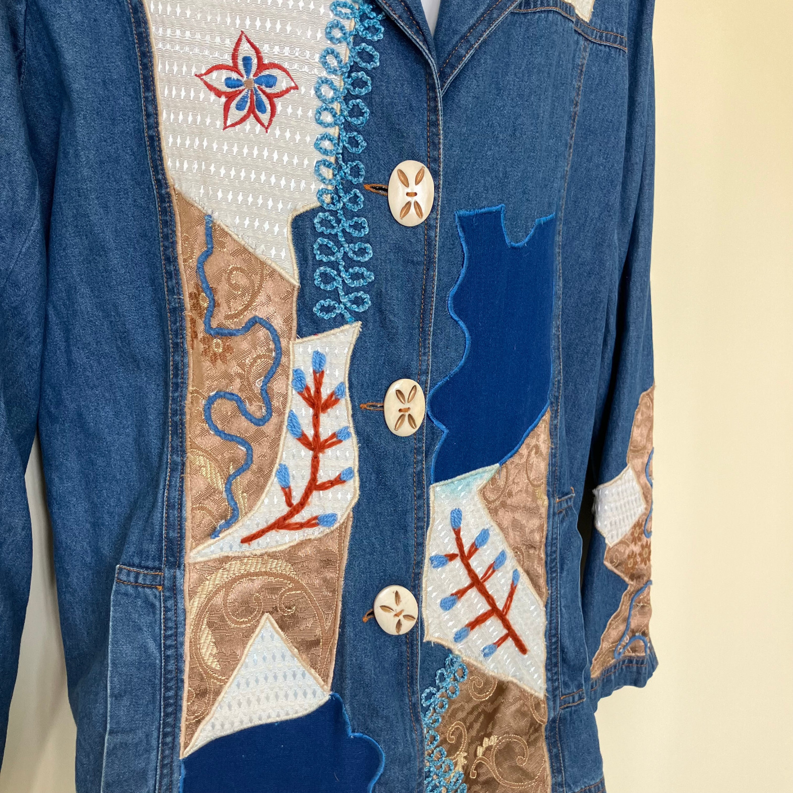 Allure Denim Chambray Patchwork Blazer Jacket Vtg… - image 8