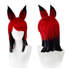 Hazbin Hotel Alastor Cosplay Wigs 35cm Straight Red Mixed Black Synthetic Hair